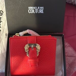 Versace Jeans Collection Red Wallet with Gold Embellishment